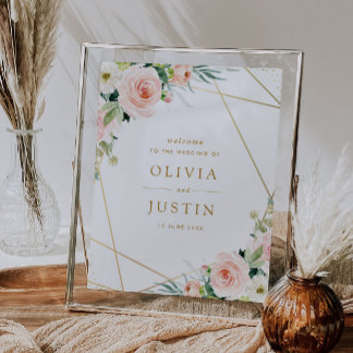 pink blush geometric wedding sign