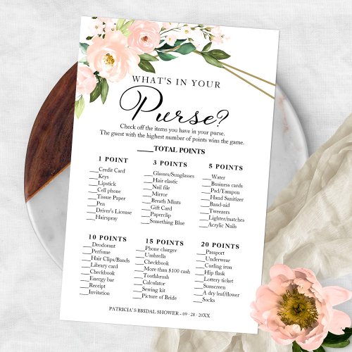 Pink Blush Geometric Whats In Your Purse Game Flyer