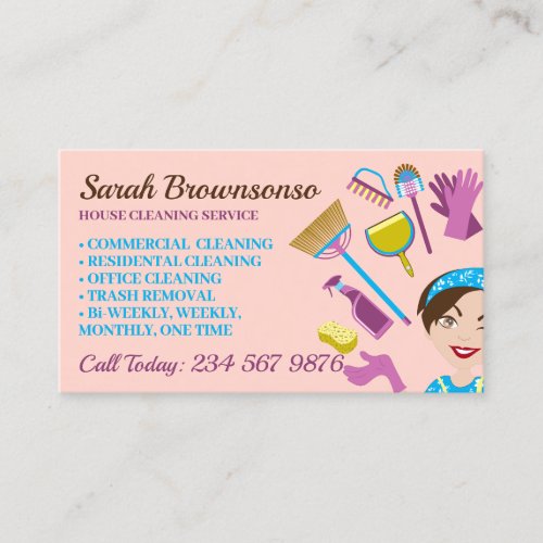 Pink Blush Girl Janitorial Gloved Apron Maid Business Card