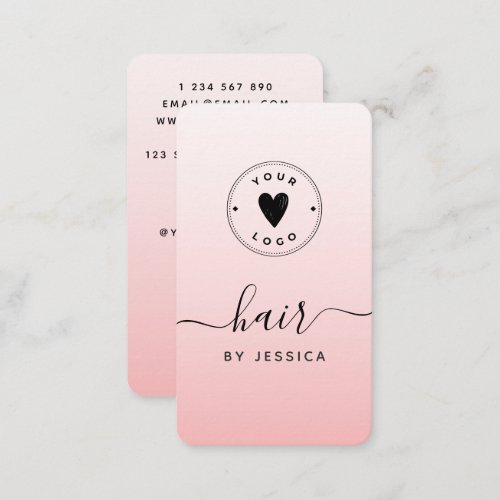 Pink Blush Girly Hair QR Code  Add Your Logo Cute Business Card