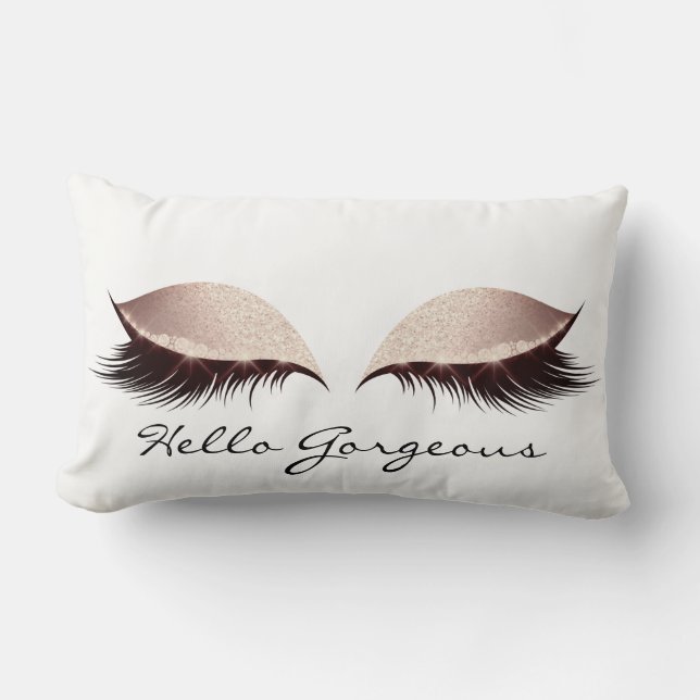 Pink Blush Girly Makeup Lashes Hello Gorgeous Lumbar Pillow (Front)