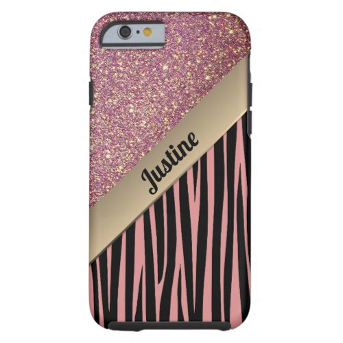 Pink Blush Glam Zebra Print Tough iPhone 6 Case