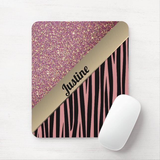 Pink Blush Glam Zebra Print Mouse Pad (With Mouse)