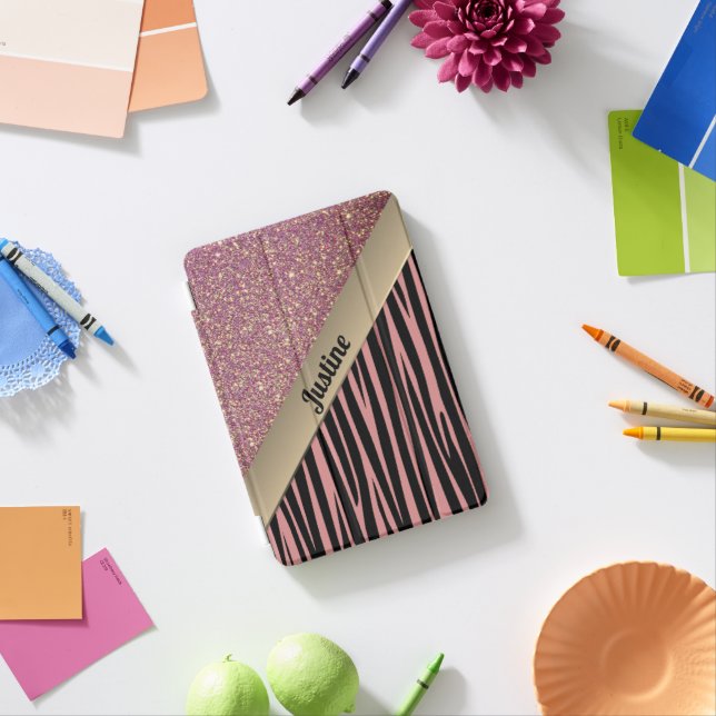 Pink Blush Glam Zebra Print Personalized iPad Mini Cover (In Situ)