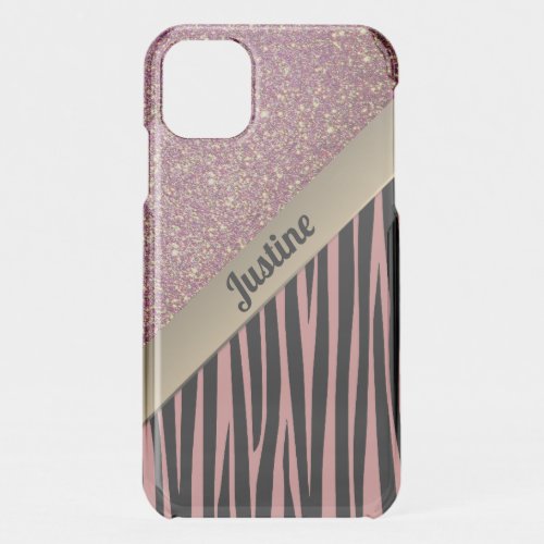 Pink Blush Glam Zebra Print Personalized iPhone 11 Case