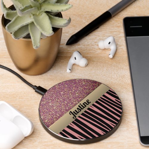 Pink Blush Glam Zebra Print  Wireless Charger