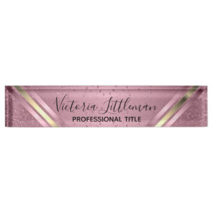 Pink Blush Glitter Desk Name Plate