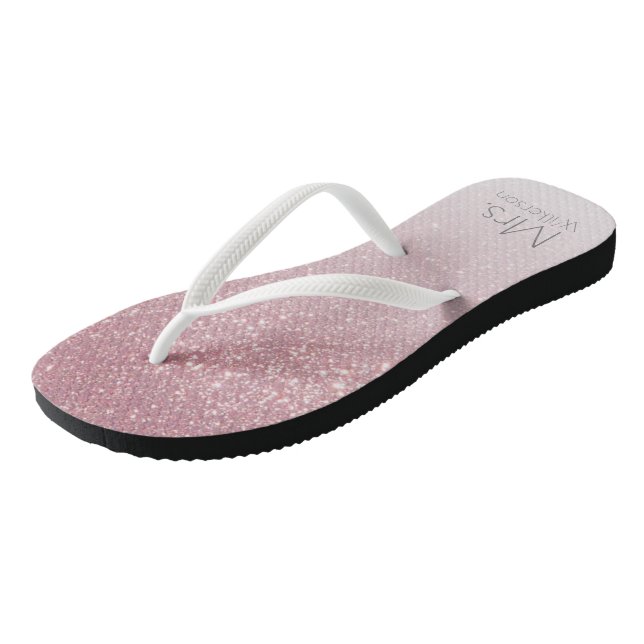 Pink Blush Glitter Gradient Mrs. Married Flip Flops (Angled)
