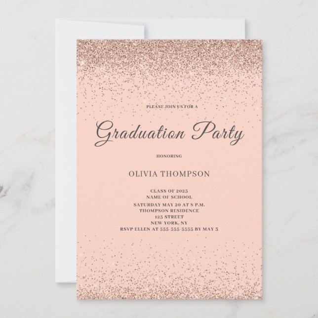 Pink Blush Glitter Graduation Party  Invitation (Front)