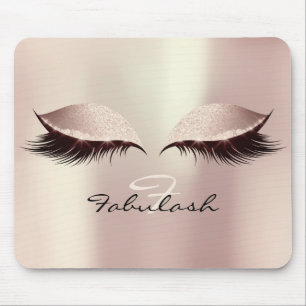 Pink Blush Glitter Monogram Beauty Lashes Makeup Mouse Pad