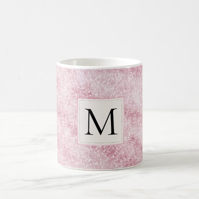 Pink Blush Glitter Monogram Coffee Mug (Center)
