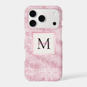 Pink Blush Glitter Monogram iPhone 17 Pro Case