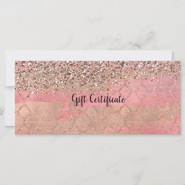 Pink Blush Glitter Moroccan Glam Gift Certificate (Front)