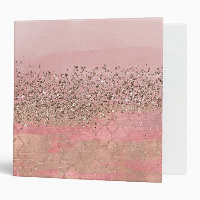 Pink Blush Glitter Moroccan Indian Princess Glam 3 Ring Binder (Front/Inside)