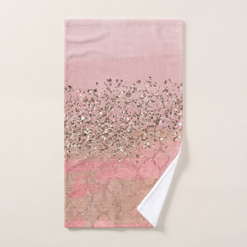 Pink Blush Glitter Moroccan Indian Princess Glam Bath Towel Set