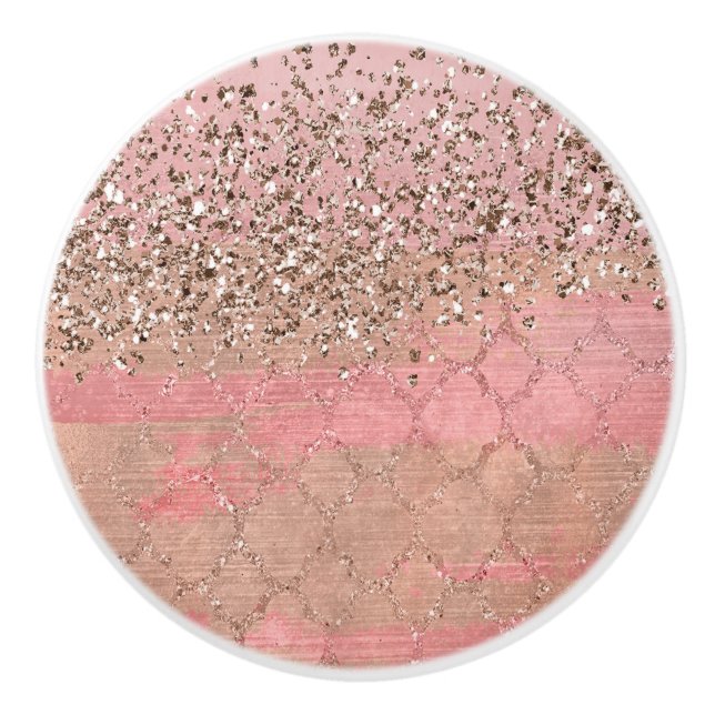 Pink Blush Glitter Moroccan Indian Princess Glam Ceramic Knob (Front)
