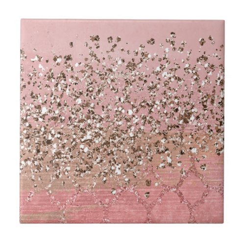 Pink Blush Glitter Moroccan Indian Princess Glam Ceramic Tile