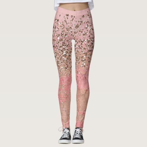 Pink Blush Glitter Moroccan Indian Princess Glam Leggings