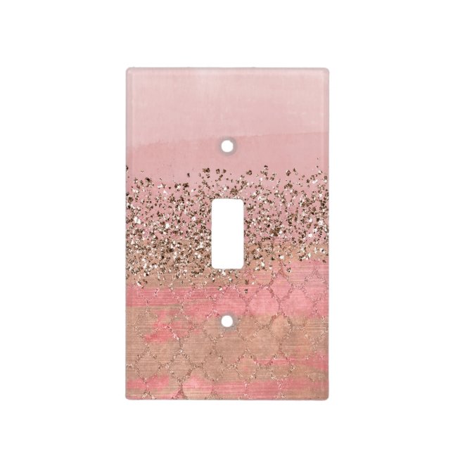 Pink Blush Glitter Moroccan Indian Princess Glam Light Switch Cover (Front)