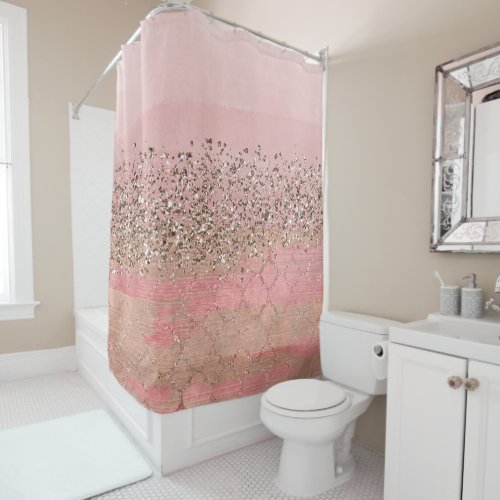 Pink Blush Glitter Moroccan Indian Princess Glam Shower Curtain