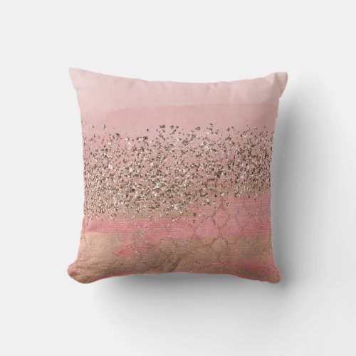 Pink Blush Glitter Moroccan Indian Princess Glam Throw Pillow