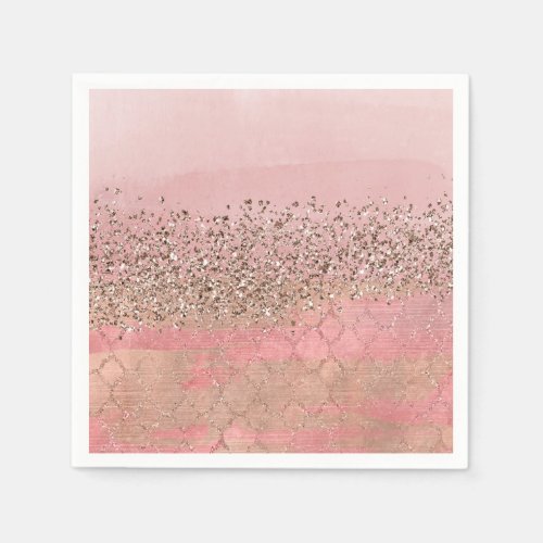 Pink Blush Glitter Moroccan Indian Princess Party Napkins