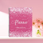 Pink blush glitter name appointment 2024 planner<br><div class="desc">Pink background,  decorated with blush pink faux glitter dust.  Personalize and add a year and name.  White letters.</div>
