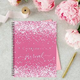 Pink blush glitter name script journal girl