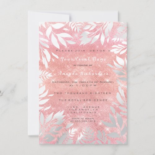 Pink Blush Glitter Ombre Floral Sparkly Paste 16th Invitation