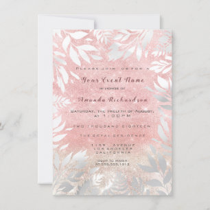 Pink Blush Glitter Ombre Floral Sparkly White 16th Invitation