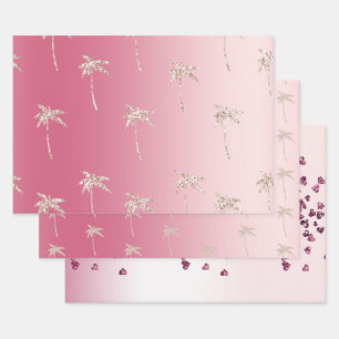 Pink Blush Glitter Palm Trees Ombre Wrapping Paper Sheets