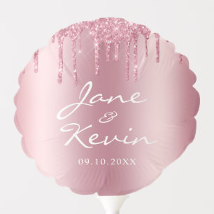 Pink Blush Glitter Sparkle Drips Wedding Balloon