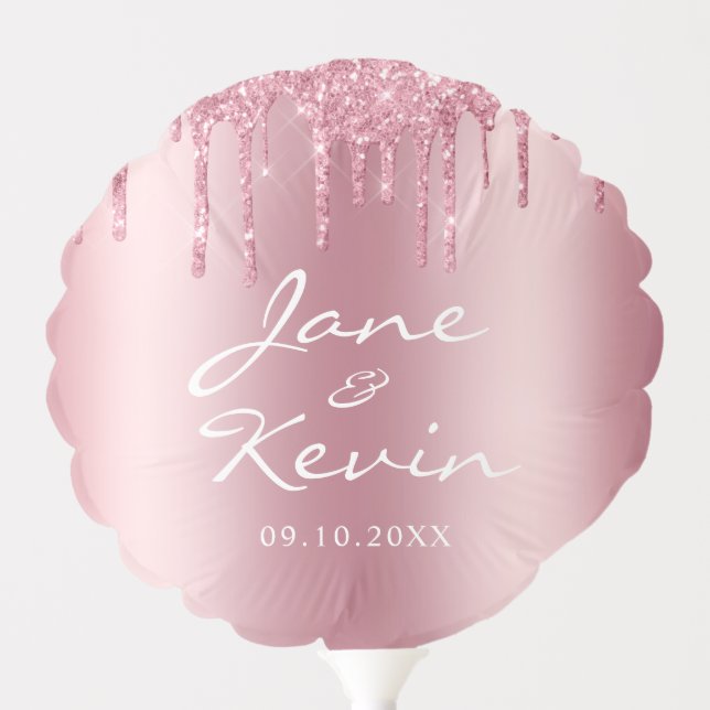 Pink Blush Glitter Sparkle Drips Wedding Balloon (Front)
