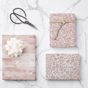 Pink Blush Glitzy Glitter Sparkle Wrapping Paper Sheets