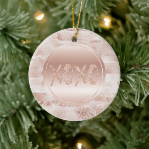 Pink Blush Glitzy Glitter Sparkle XOXO Ceramic Ornament