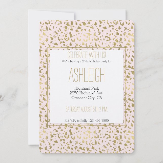 Pink Blush Gold Animal Print birthday Invitation (Front)
