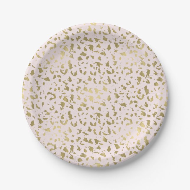 Pink Blush Gold Animal Print Paper Plates (Front)