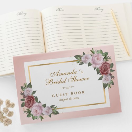Pink Blush Gold Floral Bridal Shower Guest Book