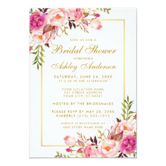 Pink Blush Gold Floral Bridal Shower Invitation