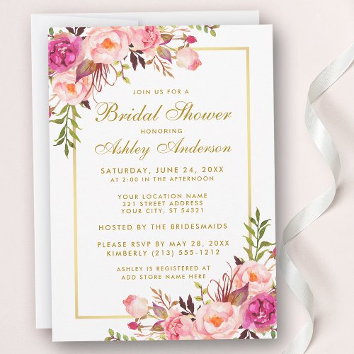 Pink Blush Gold Floral Bridal Shower Invitation