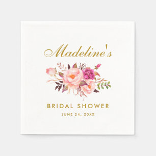 Pink Blush Gold Floral Bridal Shower Napkins