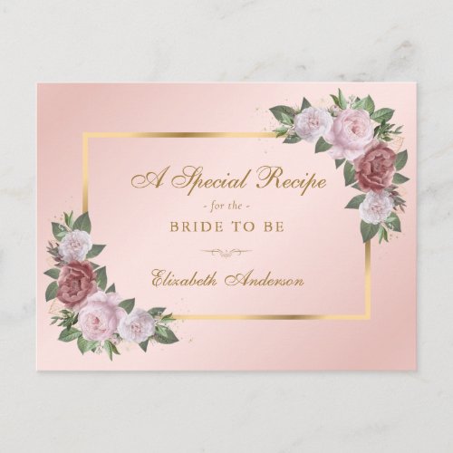 Pink Blush Gold Floral Bridal Shower Recipe Card