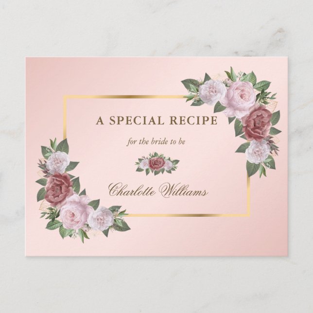 Pink Blush Gold Floral Bridal Shower Recipe Card (Front)