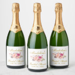 Pink Blush Gold Floral Bridal Shower Sparkling Wine Label<br><div class="desc">Watercolor Pink Blush Gold Floral Bridal Shower sparkling wine Bottle Label</div>