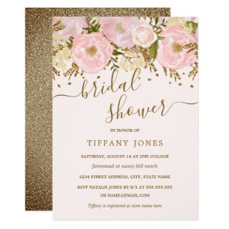 Pink Blush Gold Floral Confetti Bridal Shower Invitation