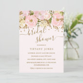 Pink Blush Gold Floral Confetti Bridal Shower Invitation (Standing Front)