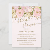 Pink Blush Gold Floral Confetti Bridal Shower Invitation (Front)