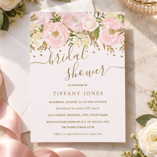 Pink Blush Gold Floral Confetti Bridal Shower Invitation