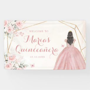 Pink Blush Gold Geometric Floral Quinceañera Large Banner