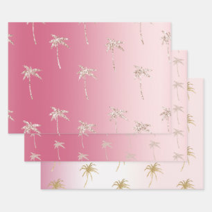 Pink Blush Gold Glitter Palm Trees Ombre Wrapping Paper Sheets